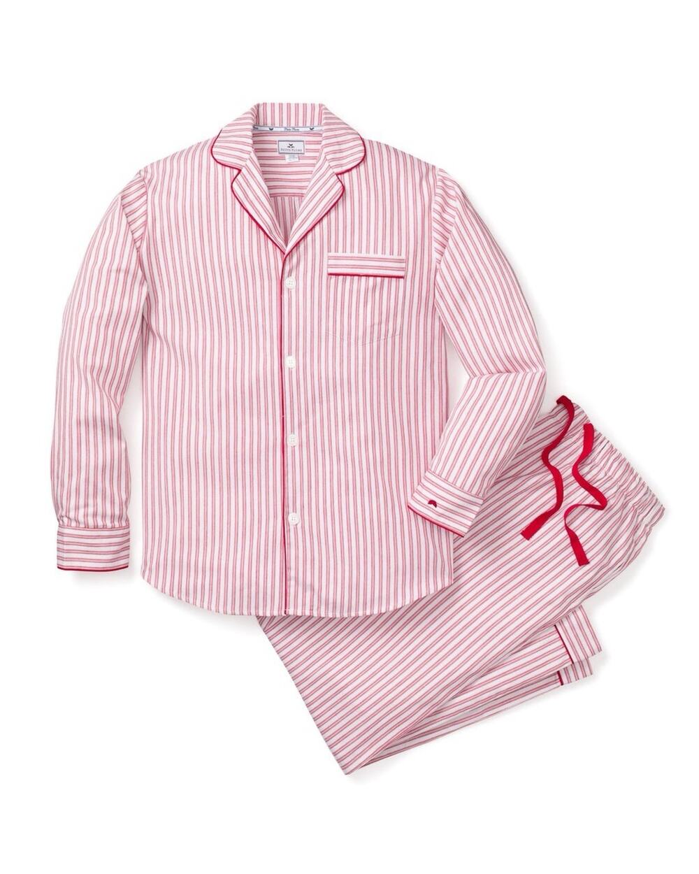 PETITE PLUME Men's Twill Pajama Set in Antique Red Ticking XL